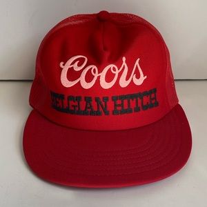 Men's Vintage Coors Belgian Hitch Hat Mesh Snap Back Trucker Hat Red Made in USA
